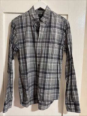 J. Crew Men's Gray and Black Plaid Button-Down Shirt Size Small